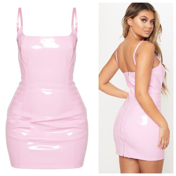 PrettyLittleThing Pink PVC vinyl Mini Dress - Picture 2 of 5
